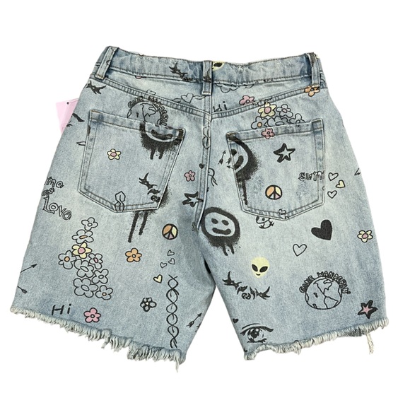 Wild Fable Womens High-Rise Wide Leg Bermuda Doodle Print Jean Shorts - Picture 7 of 10